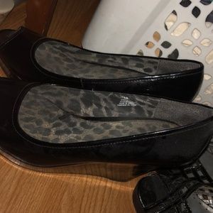 Black platform wedge heels